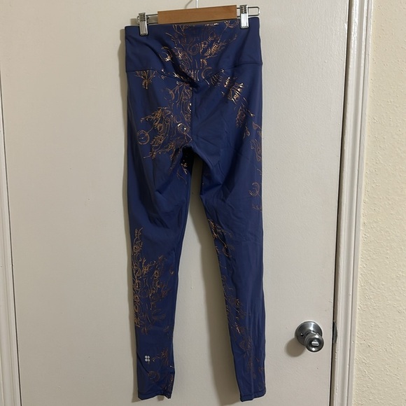 EUC Sweaty Betty Goddess Foil Leggings Crown Blue Bronze Full Length Size S - Picture 5 of 6